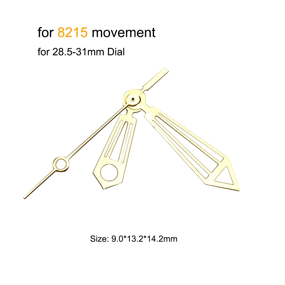 Manecillas de reloj rosa/doradas para piezas modificadas de movimiento 8215, puntero de reloj luminoso verde, accesorios de manecillas de 9x13,2x14,2mm
