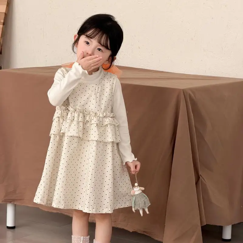 

2026 Spring New Girls Sleeveless Vest Dress Toddler Cute Polka Dot Strap Dress Baby Girl Sweet Princess Dress Children Clothes