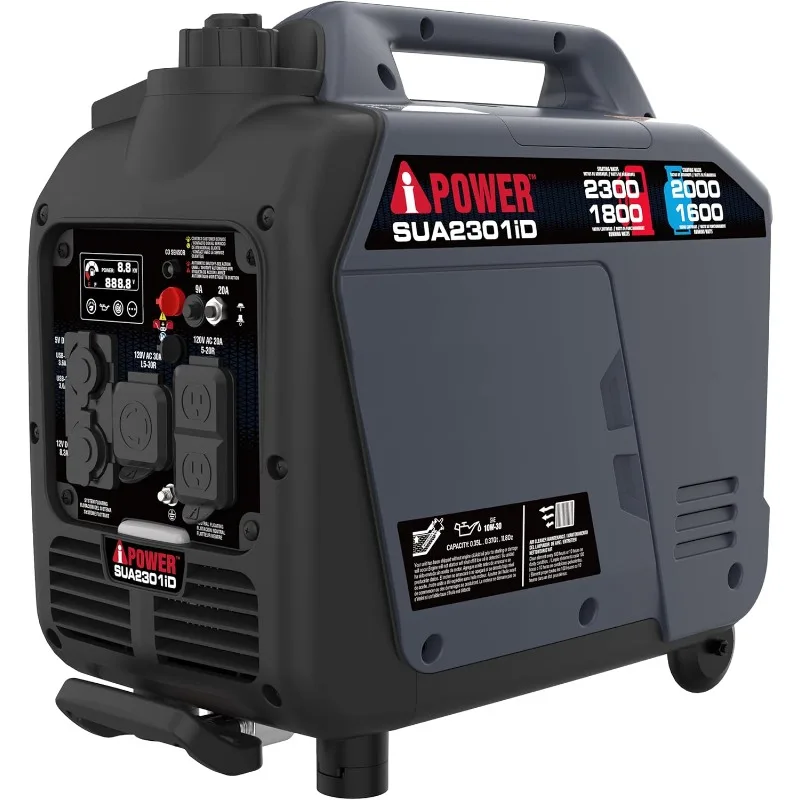 A-iPower Portable Inverter Generator Dual Fuel, 2300W RV Ready, EPA & CARB Compliant CO Sensor, Light Weight With Telescopic