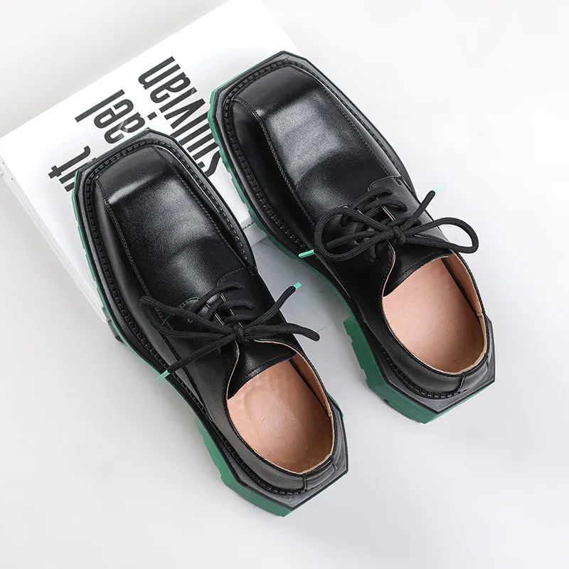 Platform Shoes for Men Brand Leather Shoes Business Dress Shoes British Style Men's Thick Bottom Derby Shoes Harajuku Casual