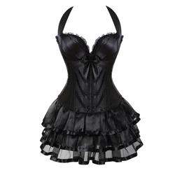 Sexy Women Gothic Satin Corset Top With Strap Cup Zipper Bustier Lingerie Mini Tutu Skirt Victorian Party Costumes Plus Size