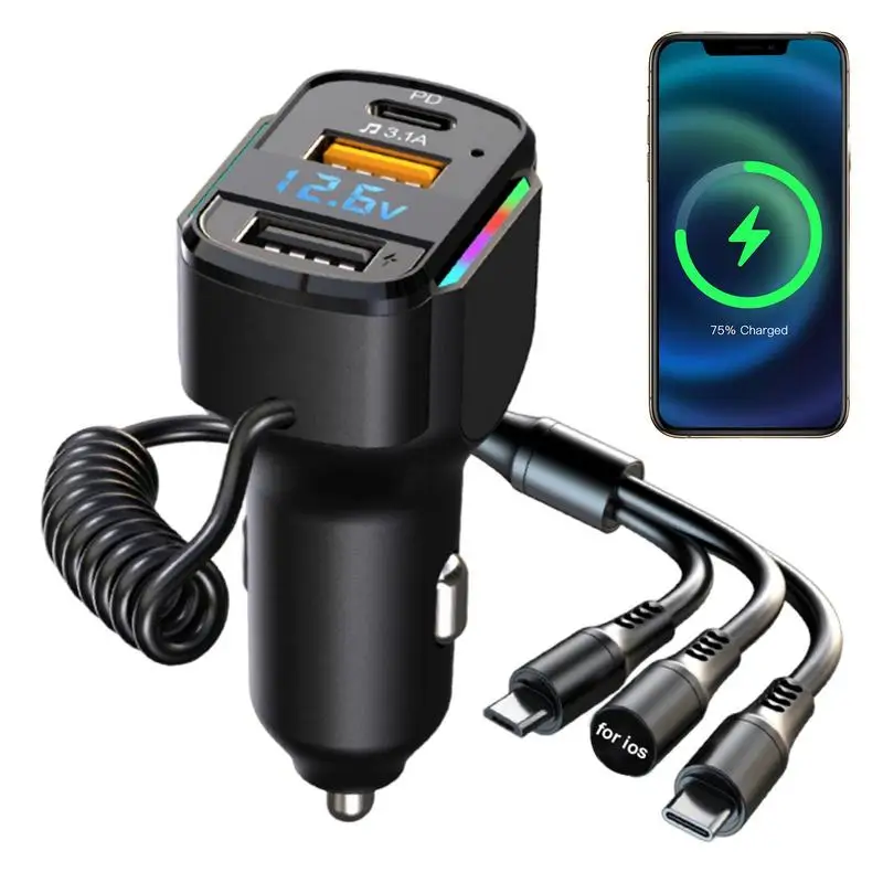 

Dual USB Car Adapter 3 In 1 PD USB Fast Charger For Truck Road Trip Essentials For Convertible SUV Rv Truck Travel Camper