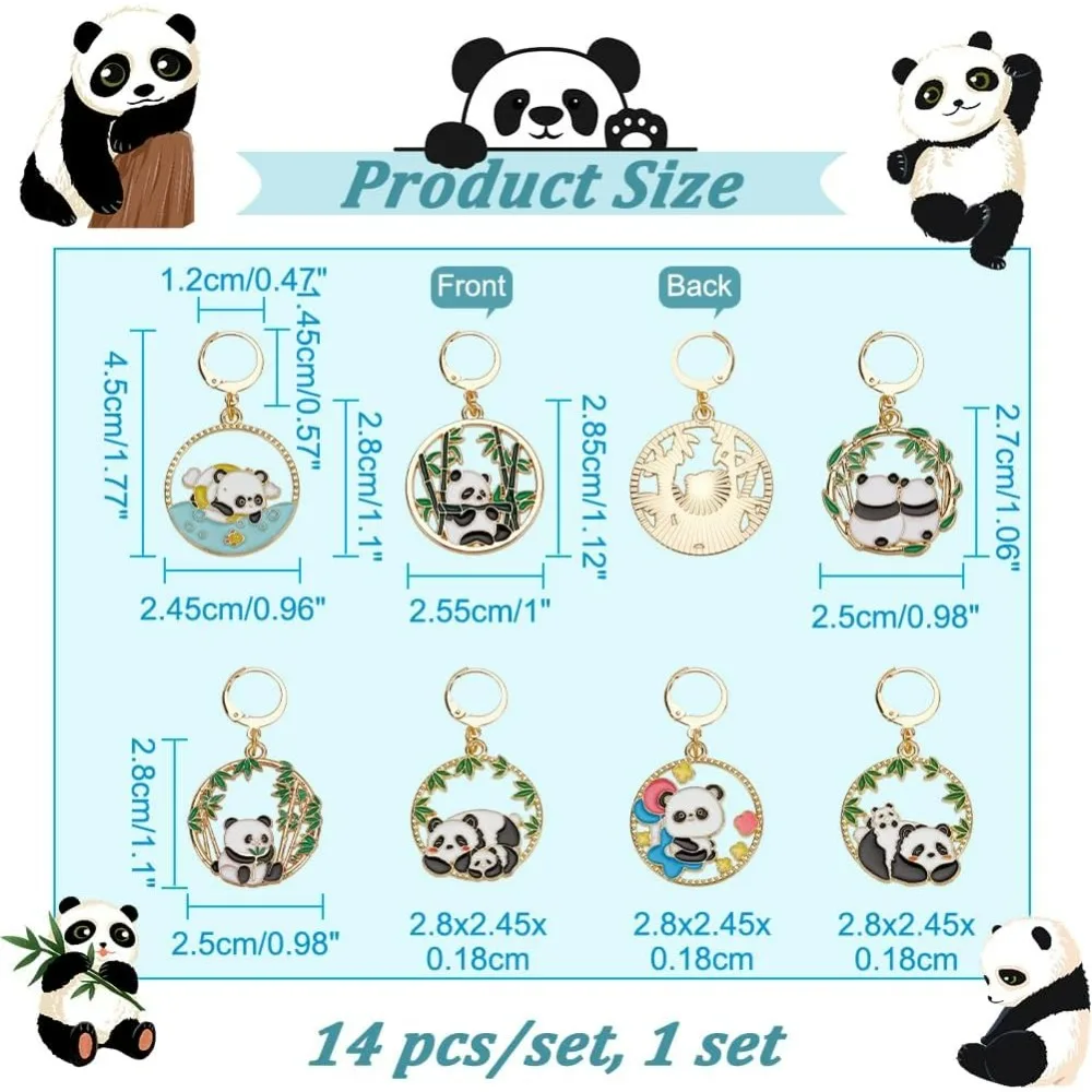 14 Pcs 7 Styles Panda Stitch Markers Enamel Crochet Stitch Marker Removable Leverback Clasp Locking Stitch Marker for Knitting