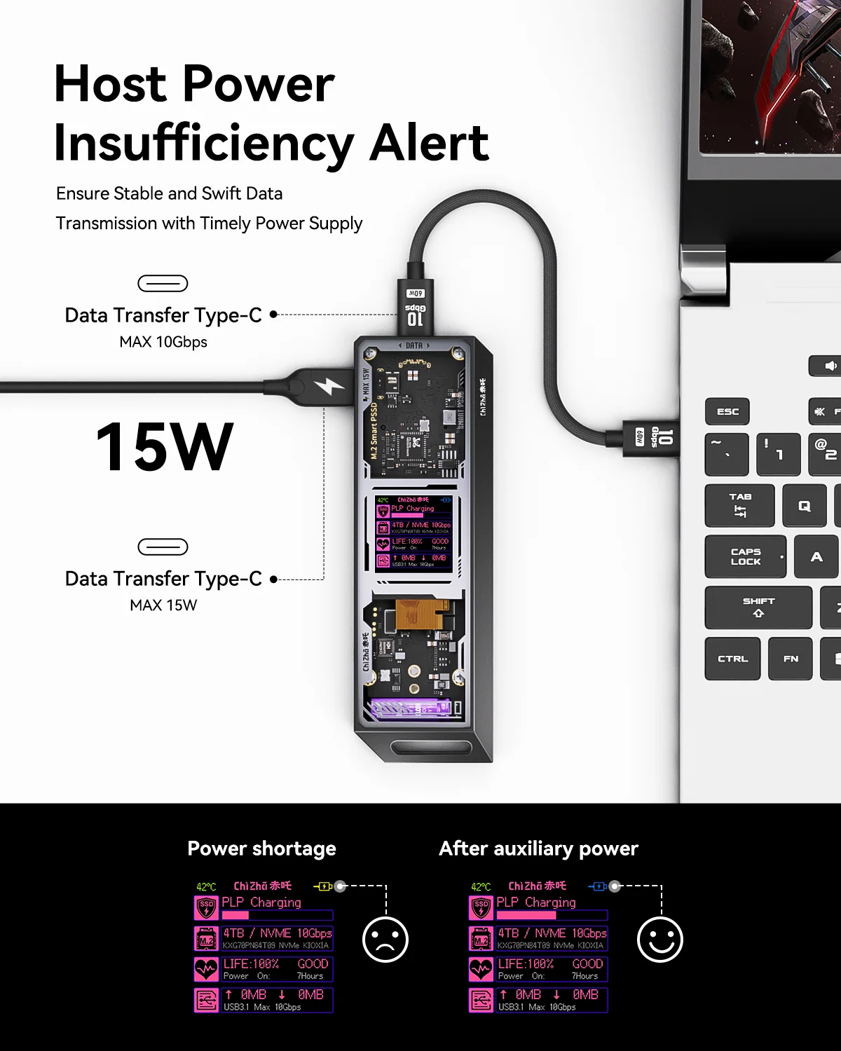 Explorer Edition M.2 NVMe SSD Enclosure,Support 10s PLP Prevents Write Data Loss,USB 3.2 Gen 2 Type-C (10 Gbps)