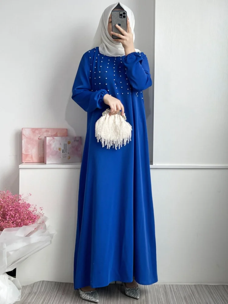 

New Baya Hot Sale Muslim Abaya Dubai Dress Middle East Party Abaya for Women Fashion Dress Nail Pearl Hui Abaya Muslim Dress