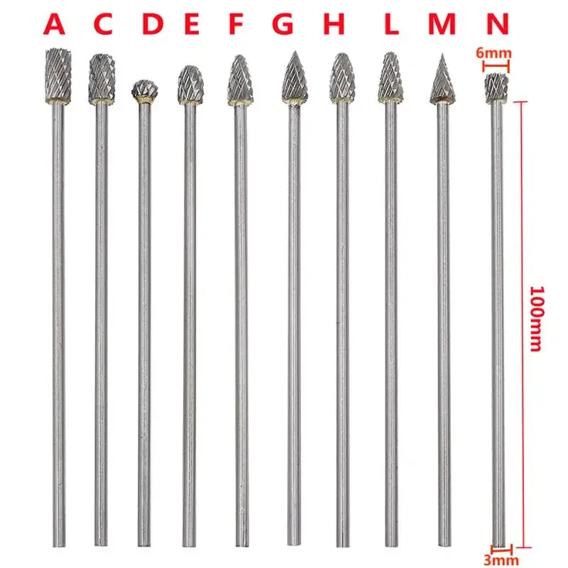 1pc 3*6*100mm Tungsten Carbide Burr Single/Double Groove Extended Hard Alloy Rotary File For Metal Jade Polishing Carving