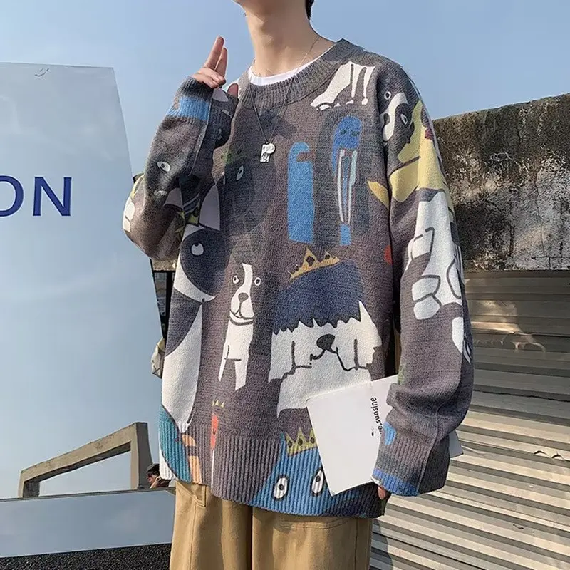 

Осень-зима, полосатый мужской длинный свитер большого размера, повседневный свободный вязаный свитер irt Color Blo Hong Kong Sle Baseball Co...