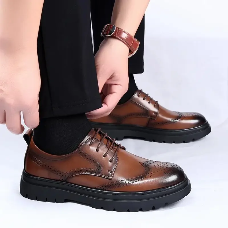 

Suit Men's Shoes Party British Business Dress Platform Casual Leather Shoes Men's Black Groom Knot