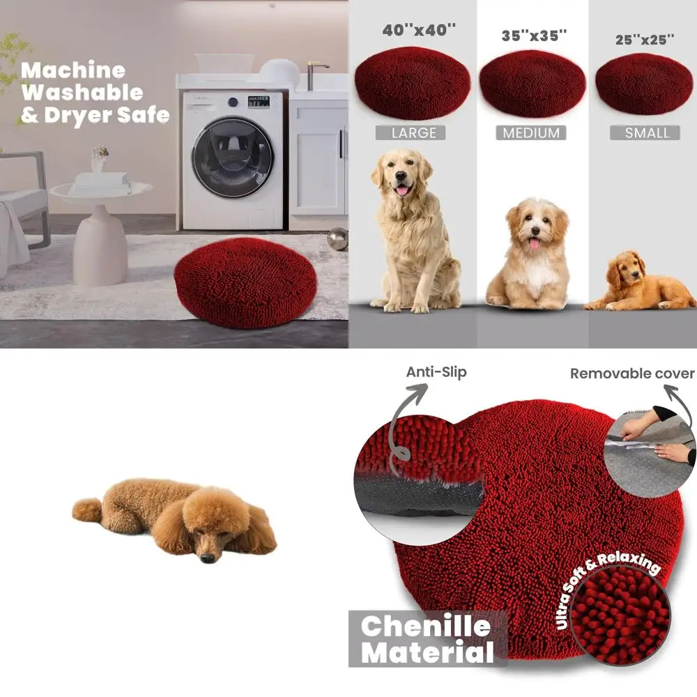 

Medium Red Donut Dog Bed - Soft Chenille, Removable Washable Cover for Dogs & Cats