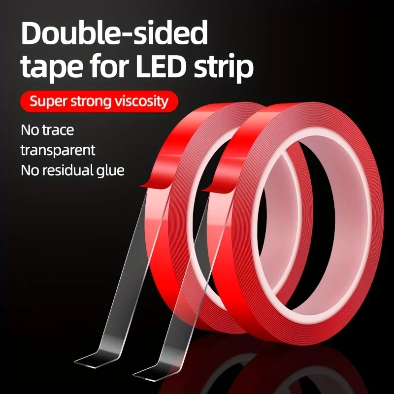1PC Ultra-Thin Transparent Red Double-Sided High-Temperature Resistant Adhesive Tape – Waterproof, Removable (No Residue)