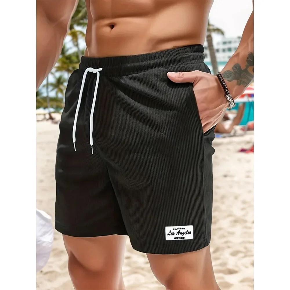 

Men's Running Corduroy Shorts Sports Fitness Basketball Short Trousers Beach Shorts Summer Male Solid Casual Lace-up Short Pants