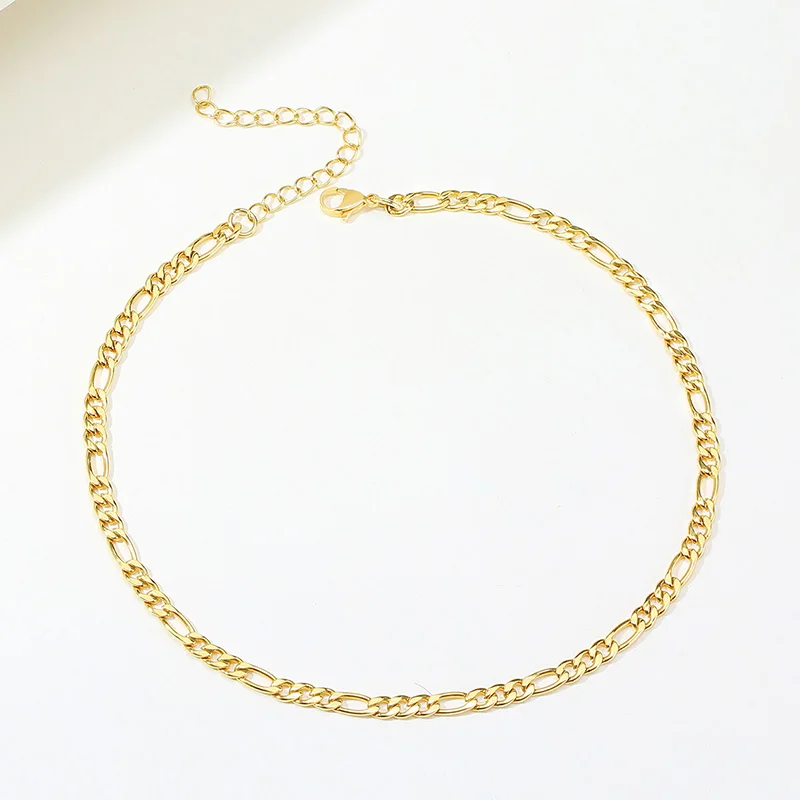 Figaro Chain Necklace Stainless Steel Link Gold Color Choker Necklace Layered Women Girls 14\