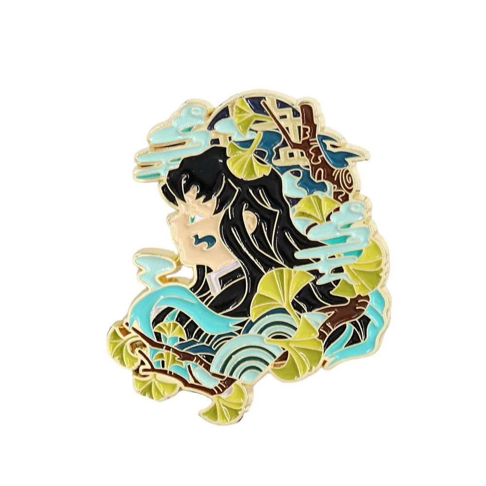 Anime Demon Slayer Kimetsu Geen Yaiba Tokitou Muichirou Cosplay Kostuum Badge Pin Accessoires Rugzak Hanger Metalen Prop Broche