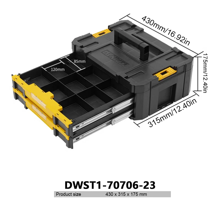 DEWALT DWST1-70706-23 TSTAK® Double Shallow Drawers Storage Box Tool Box Drill Bit Box Power Tool Accessories