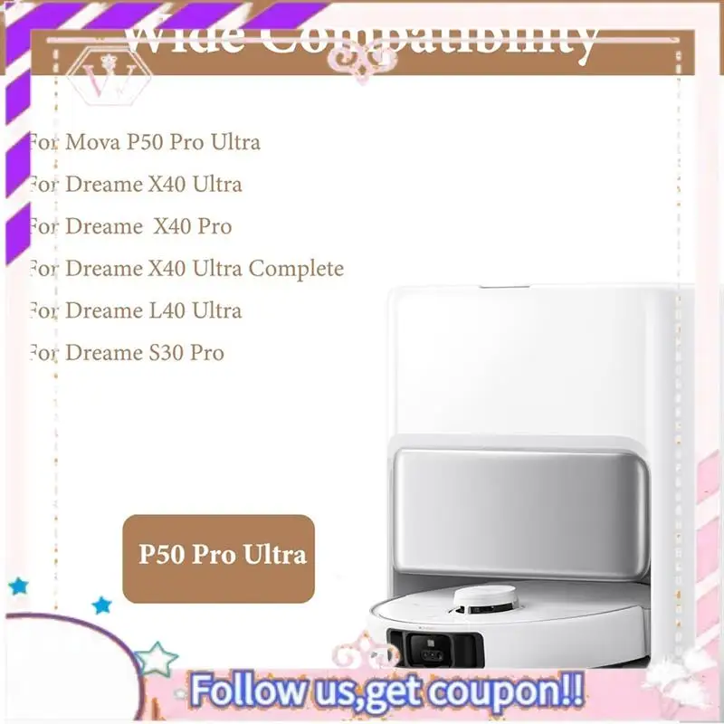 حزمة ملحقات كاملة متينة لـ Mova P50 Pro Ultra/P10 Pro Ultra: تتضمن فرشاة جانبية رئيسية وفلتر HEPA وسادات ممسحة و Dus