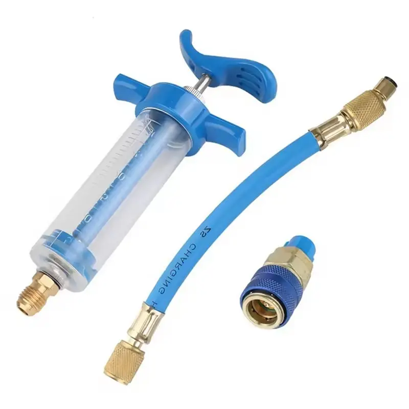 

B03C-Auto AC Oil Dye Injector 1Oz R134A Low Side Quick Coupler Adapter 14 Oil Syringe Manual Oiler Injection Tool For Car Auto P