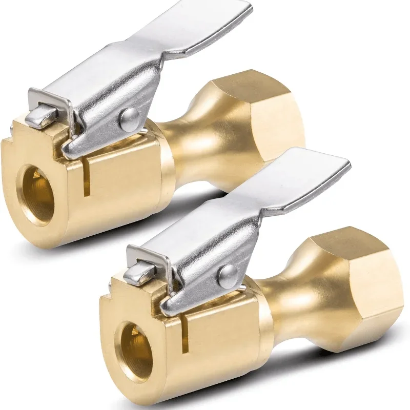 Effortlessly Inflate Your Car Tires with Heavy Duty 2pcs Open Flow Lock On Tire Chuck with Clip in Vibrant Yellow Color