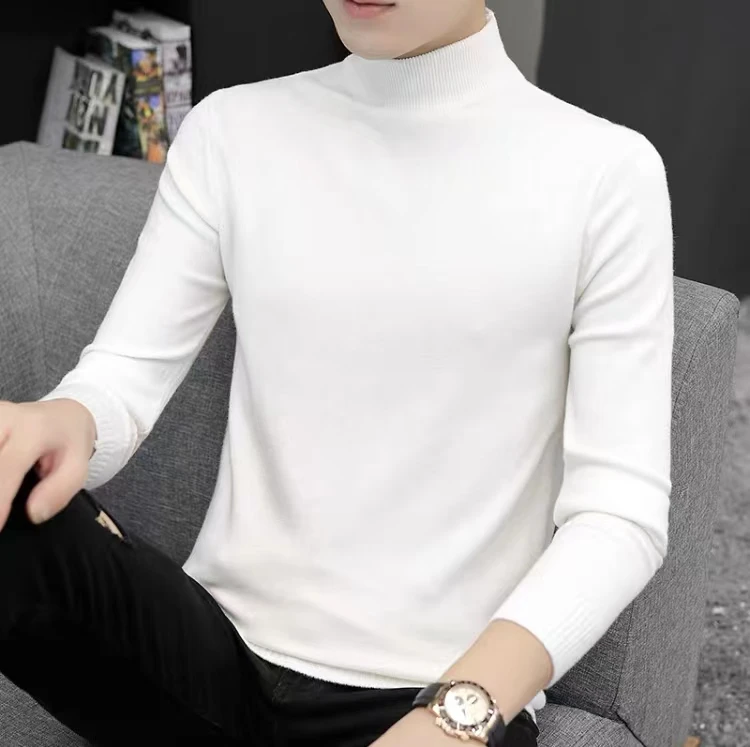 الرجال محبوك f عالية الياقة طويلة Sve سترة منتظم صالح عادية Faion الاتجاه Bla قاعدة irt الخريف الشتاء وصول جديد