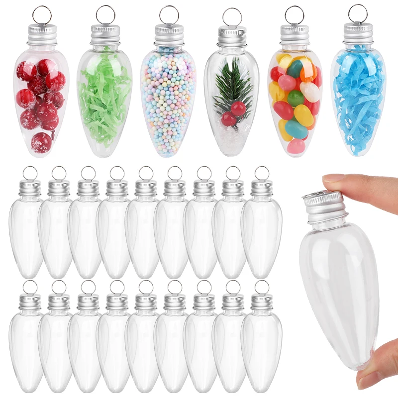 

12/24Pcs Christmas Clear Plastic Bulb Shape Ornament Fillable Light Bulb Xmas Tree Ball Hanging Pendant DIY Gift Home Decoration