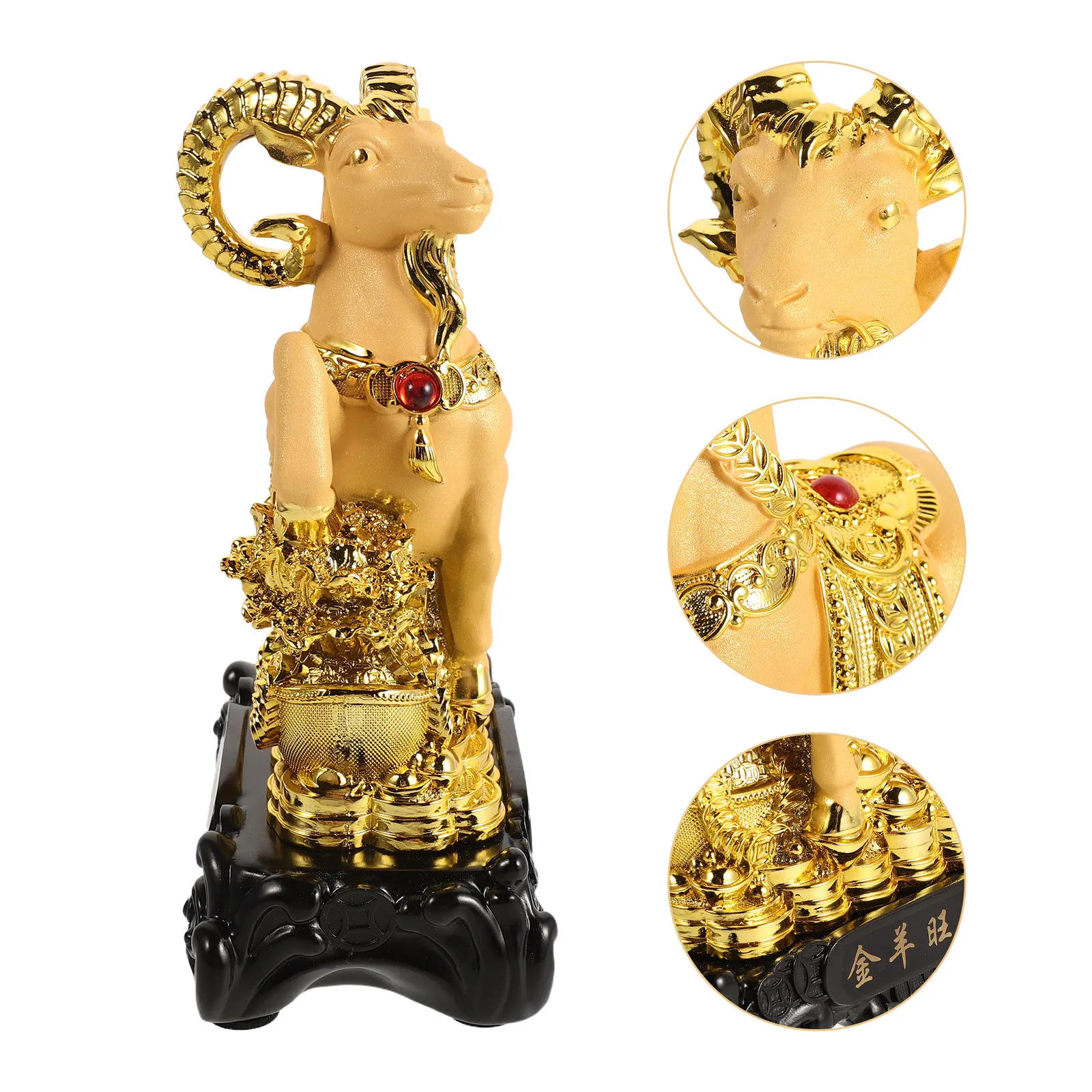 Resin 2027 Year of The Goat Statue Prosperity RAM Ornament with Ingots Lucky Goat Sculpture for New Year Home Decor Festive