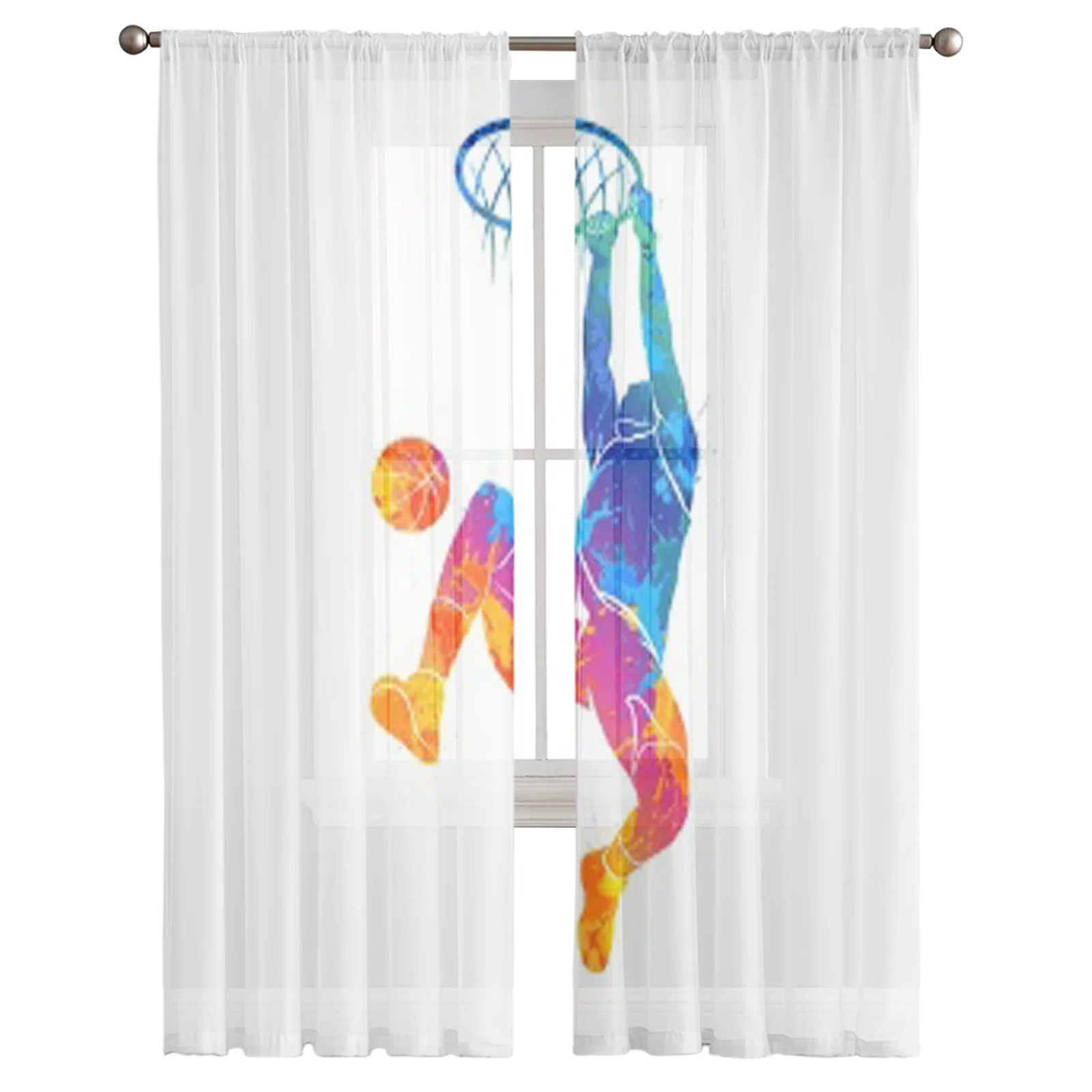 Basketball Player Ball Tulle Sheer Curtains for Living Room the Room Bedroom Kitchen Decoration Voile Organza Curtains