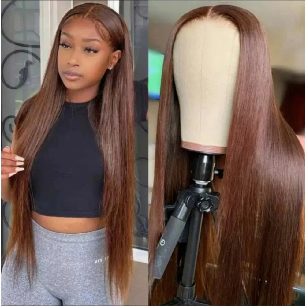 

#4 Chocolate Brown 13x6 Human Hair Wigs Straight 100% Human Hair Wig 13x4 Chocolate Brown Straight HD Lace Frontal Wig For Women