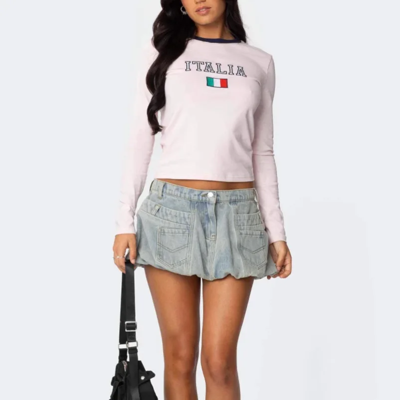 

Джинсовые джинсовые юбки Y2K Одежда Женская однотонная стираная юбка с низкой талией Юбки-пузыри трапециевидной формы с карманами Модная уличная одежда