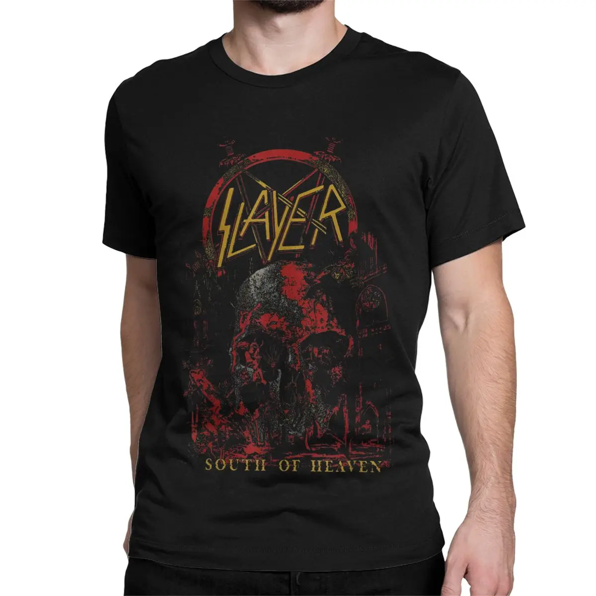 South Of Heaven 1980s Band Trash Metal T-Shirt Men Women Slayer Vintage Pure Cotton Tees Round Collar Short Sleeve T Shirt 6XL