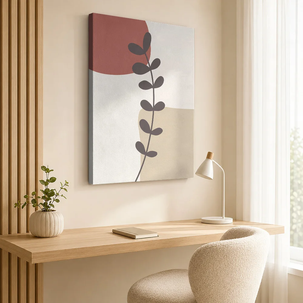 Botanical Stem With Neutral Color Fields Canvas Poster Customized Photo Geometric Wall Art For Hallway, Interior Stylist Gift