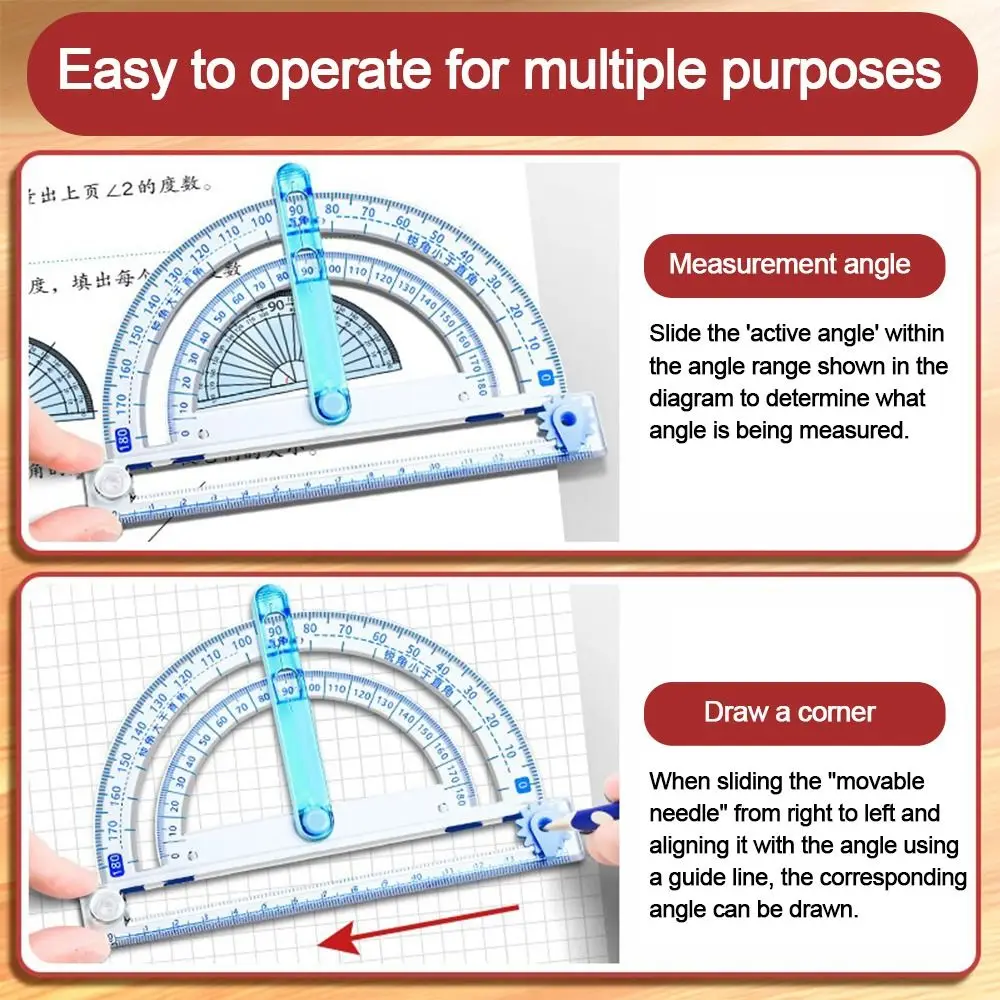 Plastic Bevel Protractor Multi-Function Draw Circle Tool Circle/Corner Drawing Tool Activity Corner Demonstrator Student