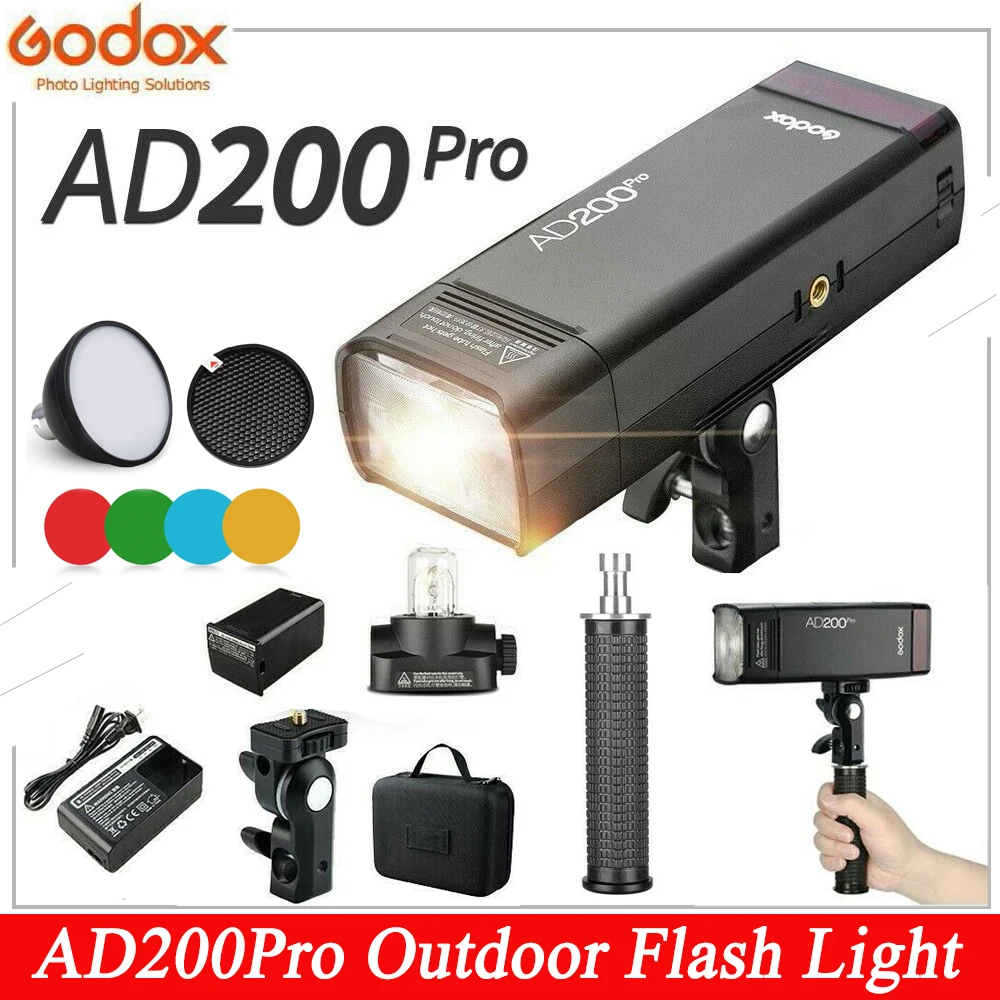 

Godox AD200Pro Outdoor Flash Light 200Ws 2.4G 1/8000 HSS Speedlite Flash Strobe Godox AD-S2 Standard Reflector with Soft Diffuse