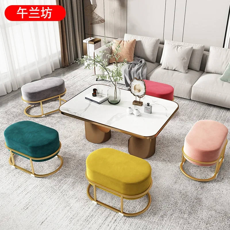 Nordic Living Room Fabric Craft Shoe Changing Stool Home Doorway Fitting Room Sofa Stool Oval Internet Celebrity Rest Stool