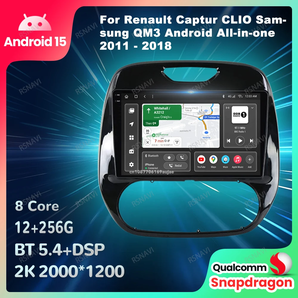 

Автомобильный радиоприемник Android 15 для Renault Captur CLIO Samsung QM3 Android All-in-one 2011-2018 Головное устройство Мультимедиа GPS DVD 5G WIFI DSP