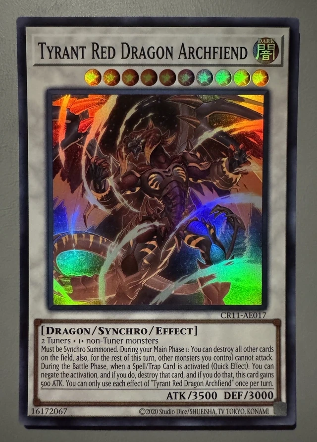 Yugioh KONAMI Duel Monsters CR11-AE017 Tyrant Red Dragon Archfiend Super Rare Asian English Collection Mint Card