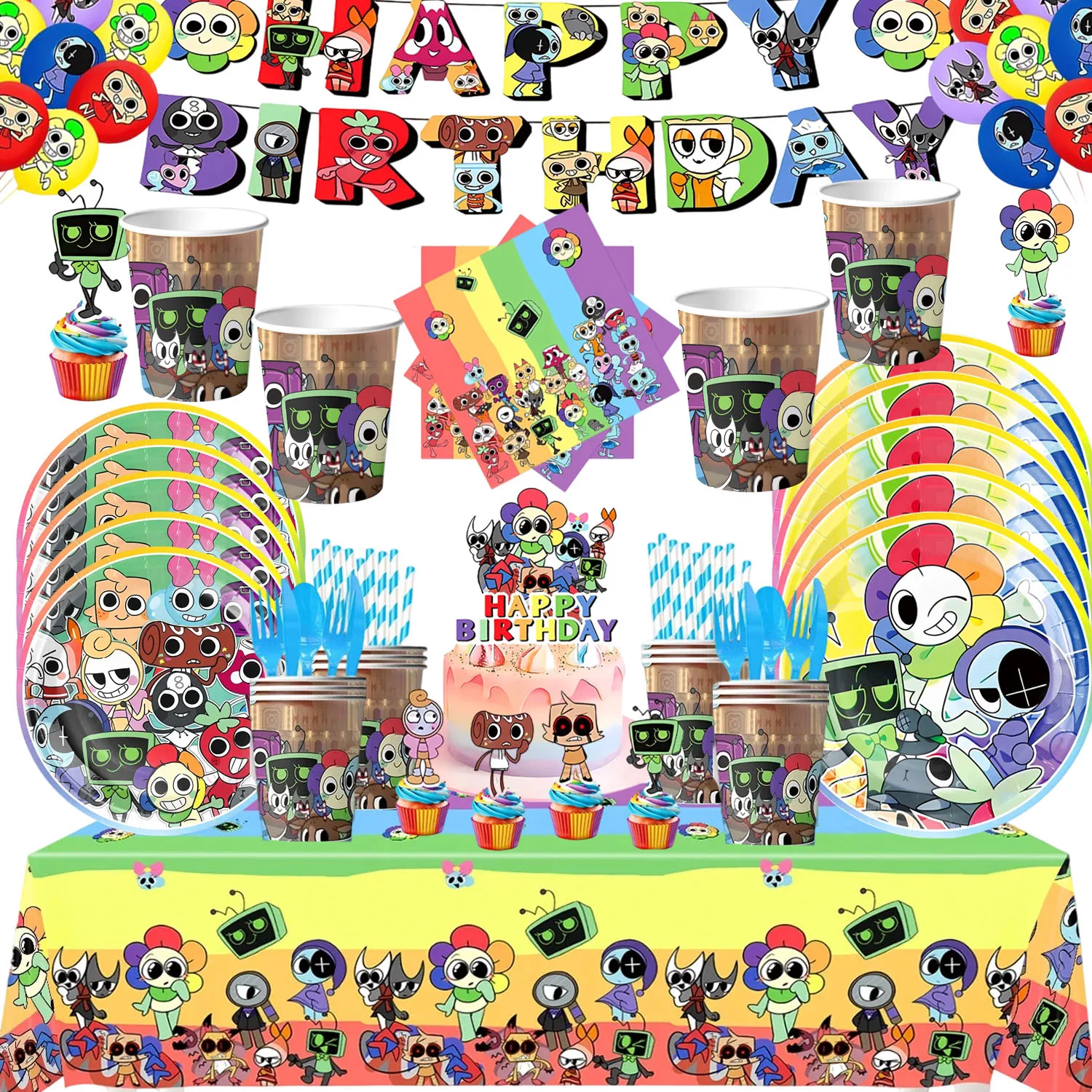 Decoración de fiesta de cumpleaños Dandy Worlds, vajilla, mantel, platos, decoración de pasteles, globos, recuerdos de fiesta, suministros para fiestas infantiles