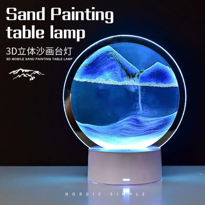 Online Red Desktop Quicksand Painting Decoration Dynamic Hourglass Lamp Creative Decompression Desk Lamp Bedroom Bedside