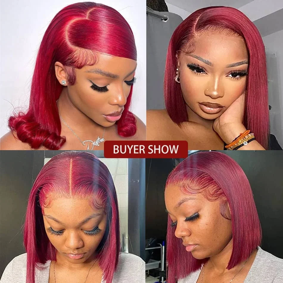 

Dark Purple Straight Short Bob High Quality Transparent Lace Frontal Wigs Colored Brazilian Human Hair Wig Wear And Go For Women
