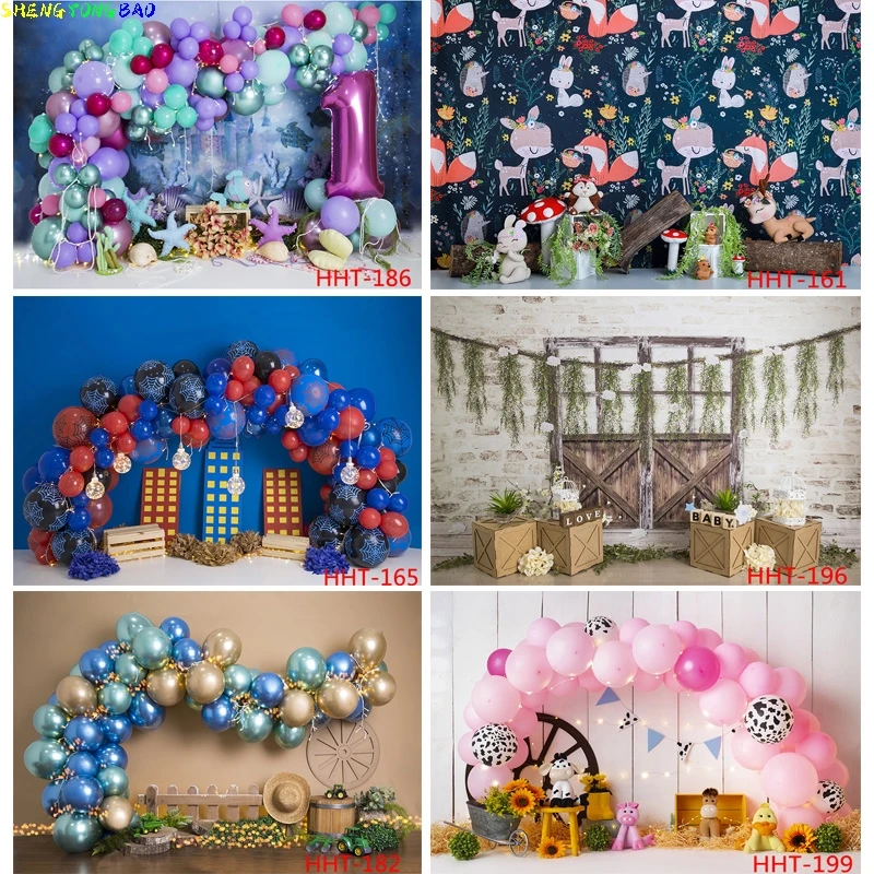 

Vinyl Newborn Baby Birthday Background First Birthday Party Balloon Flower Portrait Backdrop Photography Photo Studio HHT-05