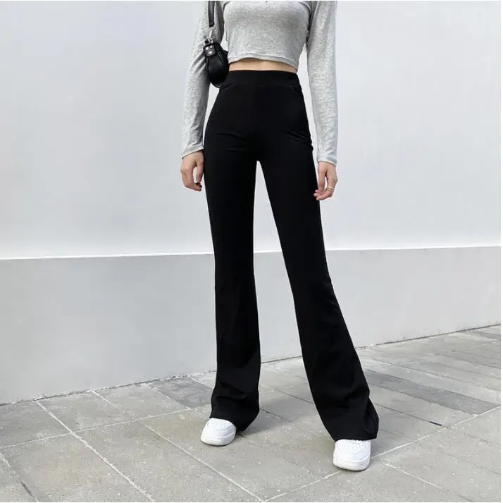 

Women Fashion Flared Pants Solid Color High Waist Wide Leg Trousers Casual Hipster Streetwear