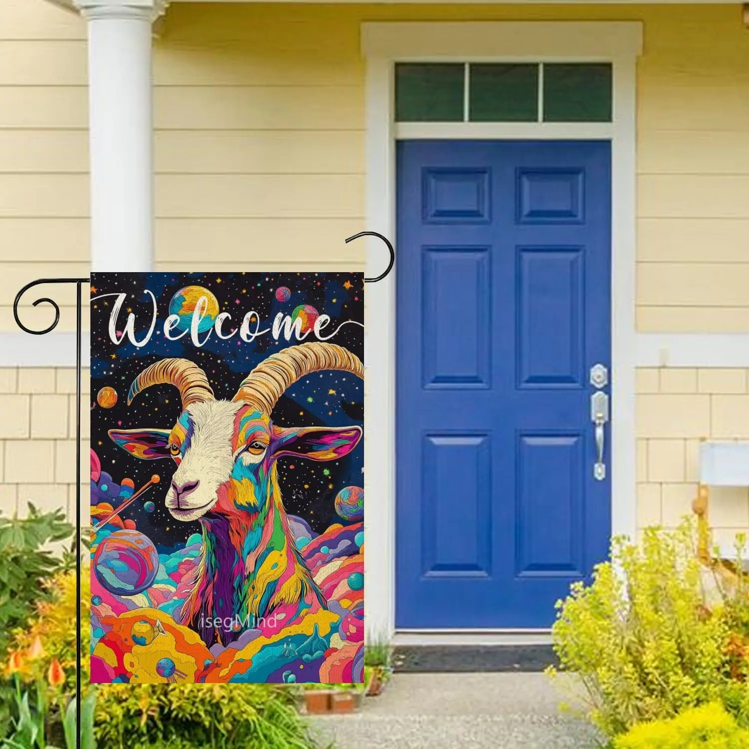 علم حديقة الماعز الملون مقاس 12 × 18 بوصة بتصميم كوكب نابض بالحياة على الكتان، علم ساحة الترحيب في الهواء الطلق للمنزل في الهواء الطلق علم زهرة FFI