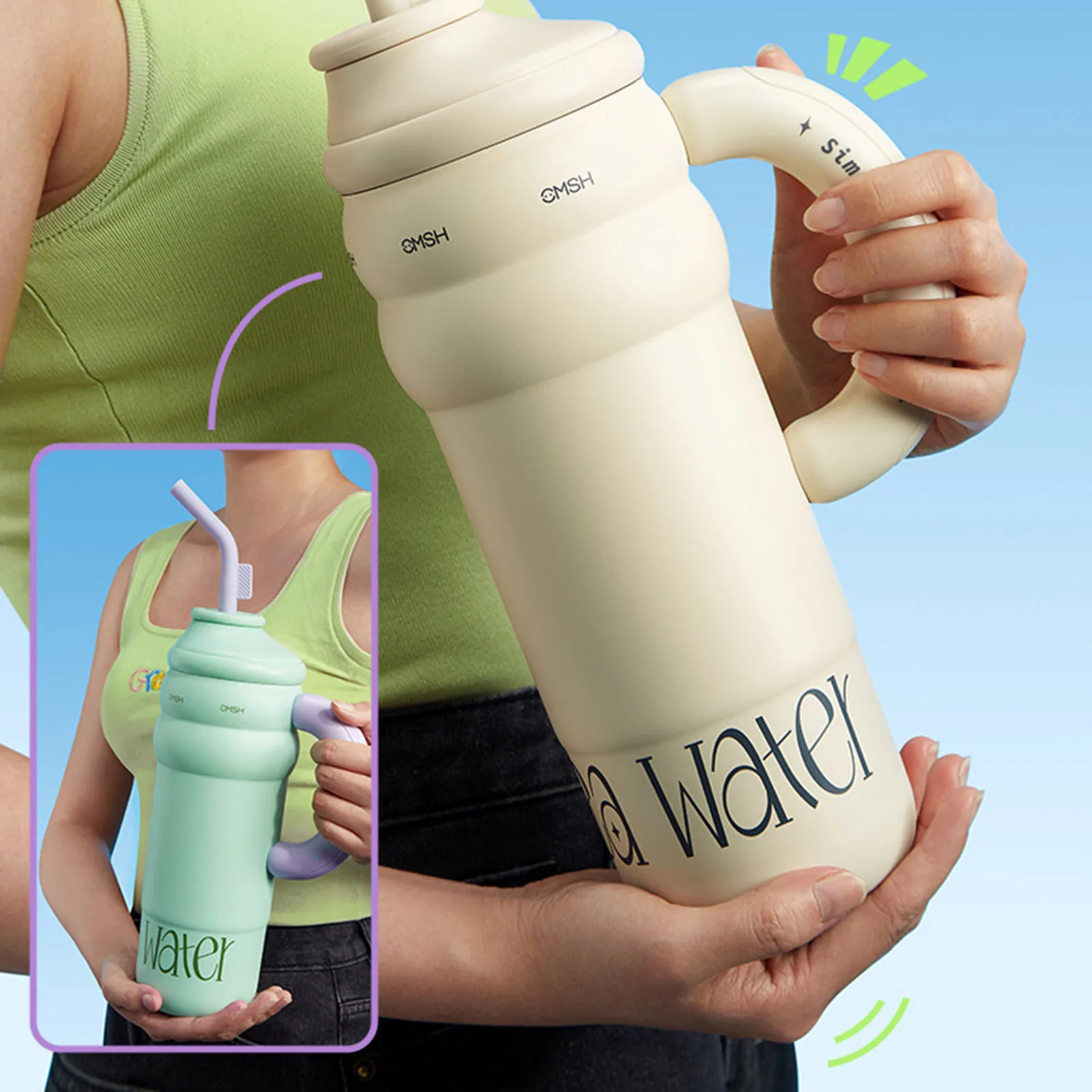 1300ml Stainless Steel Water Bottle Colorful Anti-Fall Drinking Bottle Thoughtful Gift n and Women