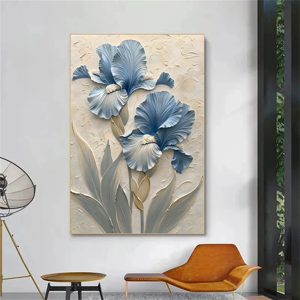 Pintura en lienzo de iris azul con impresión estéreo moderna, arte de pared con póster de iris azul texturizado simple, para decoración.