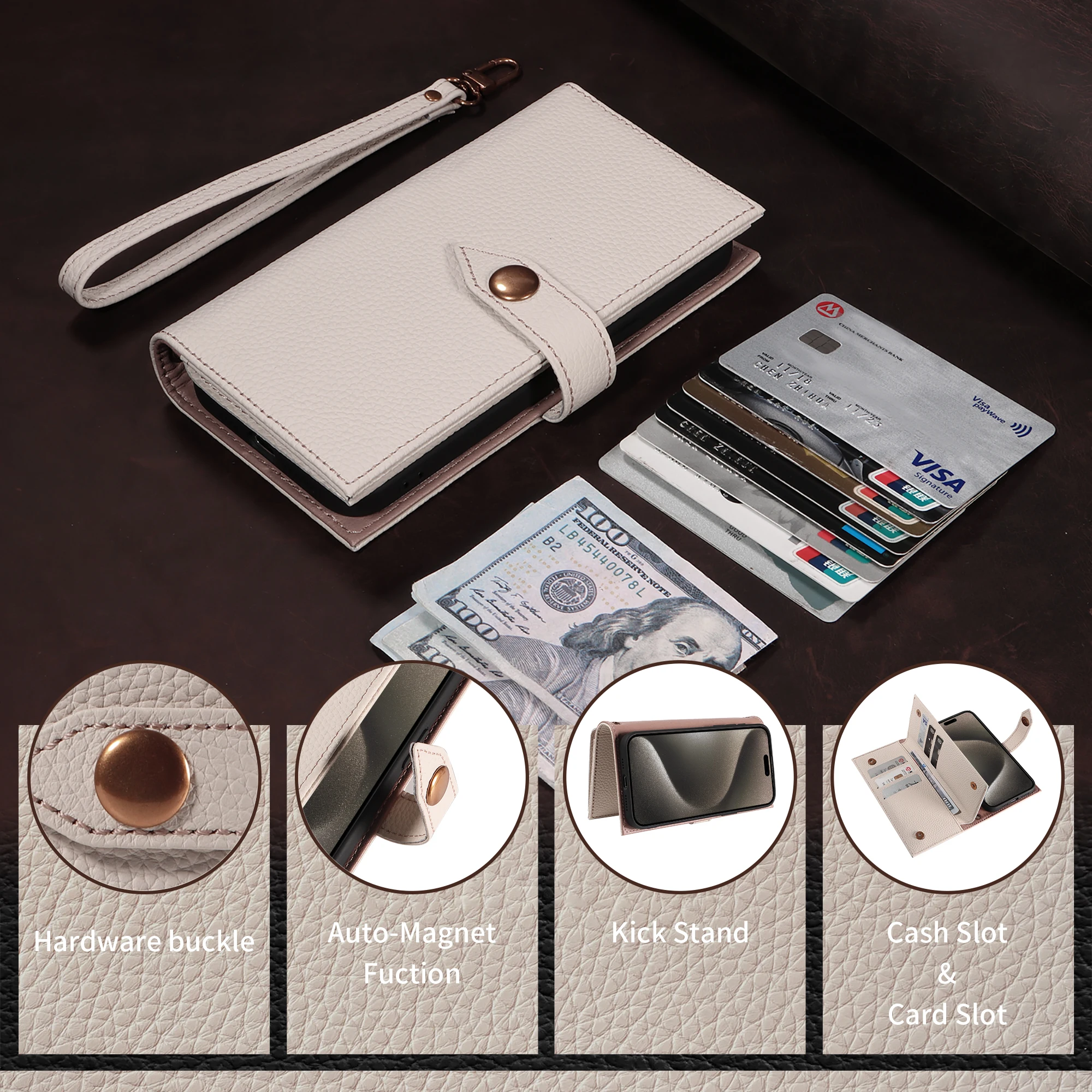 100% جلد طبيعي متعدد الوظائف فتحة للبطاقات غطاء المحفظة لشارب أكوس سينس 9 سينس 8 سينس 7 بيوس المغناطيسي الجلد الوجه جراب هاتف #3