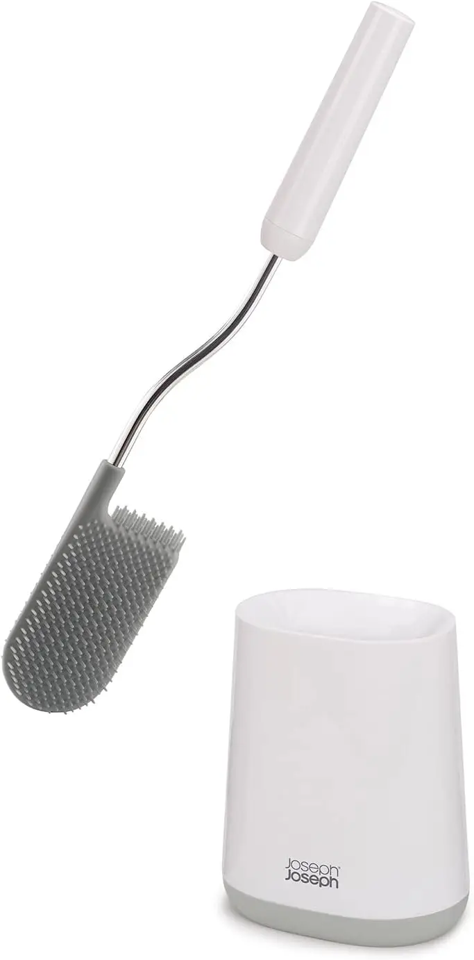 

Flexible Silicone Toilet Brush with Slim Holder, Anti-Clog Deep Clean, Easy Drip-Free Design, Grey/White