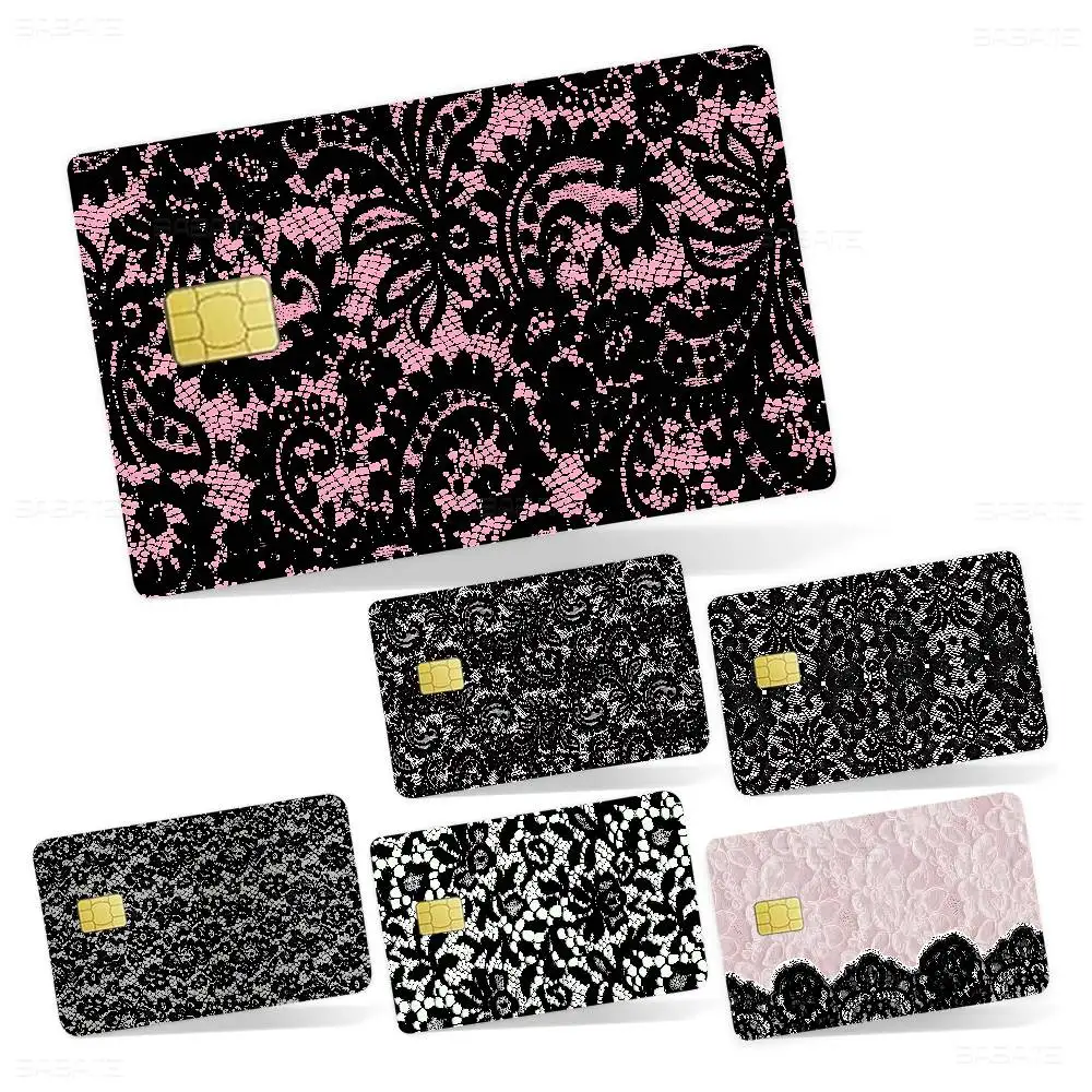 Black pink lace pattern Anime Spend or Save Funny Shell On Off Ultra Thin No Fade Sticker Skin Cover Film for Debit Credit Card