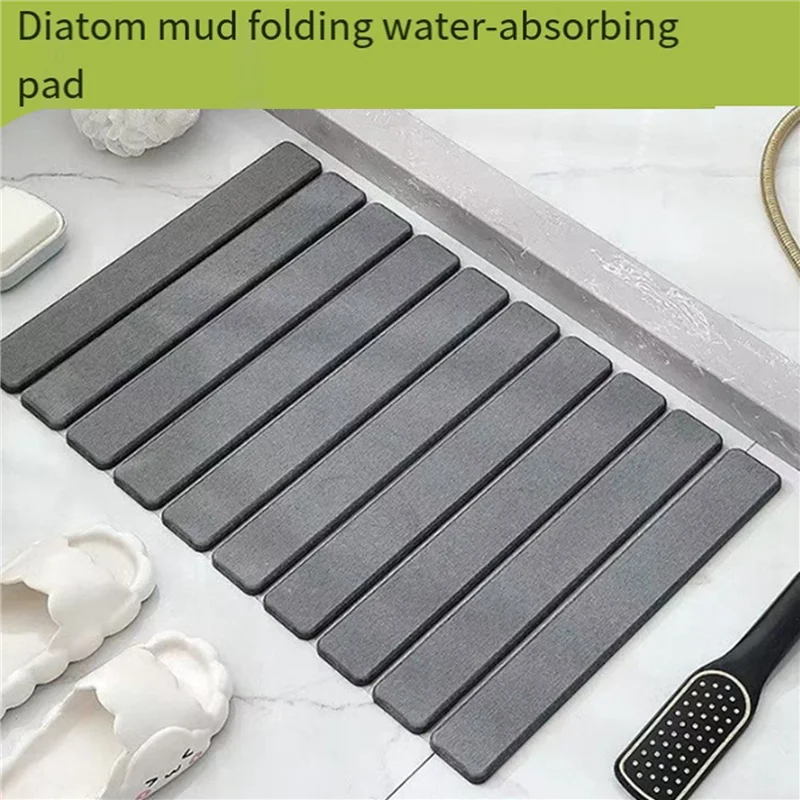 THIVN-Light Gray Quick-Dry Diatom Mud Foot Mat For Toilets, Anti-Slip And Water-Absorbent Folding Bathroom Mat