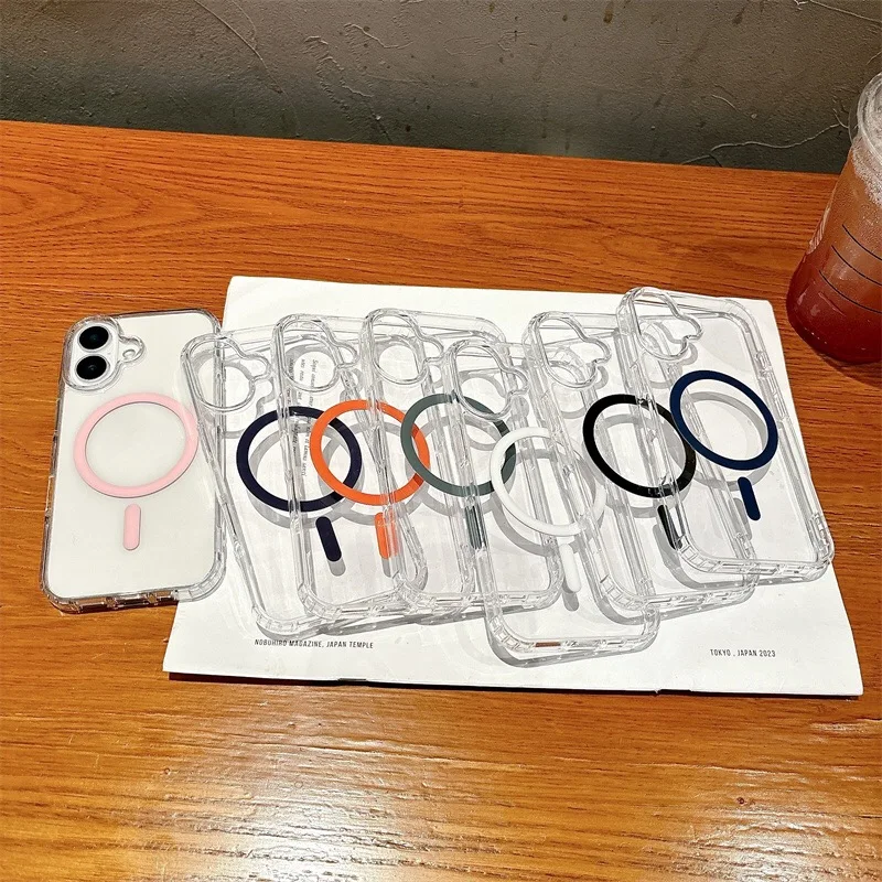 Magsafe 磁気耐衝撃クリアケース iphone 16 プロマックス 15 プロ 14 プラス 13 12 11 ワイヤレス充電カバーケース