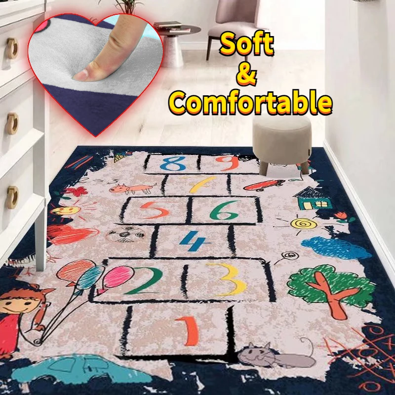 Children\'s Room Carpet Cartoon Learning Mat Baby Early Education Carpets Kawaii Room Decor Game Hopscotch Anti-skid Floor Rugs