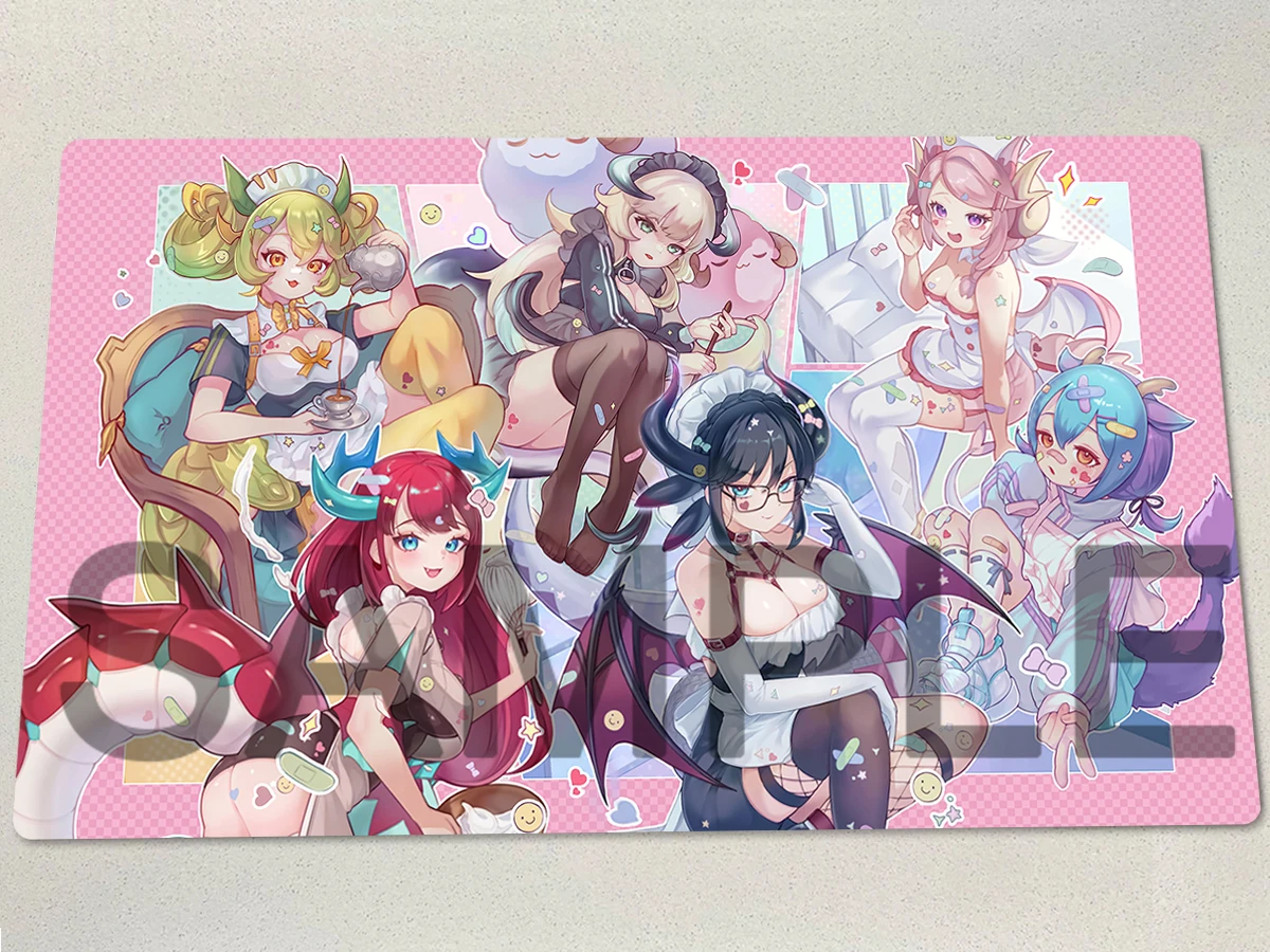 

YuGiOh Playmat Dragomaid Deck TCG Mat House Dragonmaid CCG Pad Chamber Dragonmaid Trading Card Game Mat Rubber Mousepad Free Bag