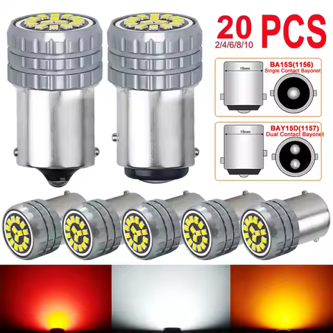 2/4/6/8/10/20 PCS Bright 1156 BA15S 1157 BAY15D LED Bulb 12V 15SMD 6500K White Yellow Red Car Turn Signal Brake Parking Lights